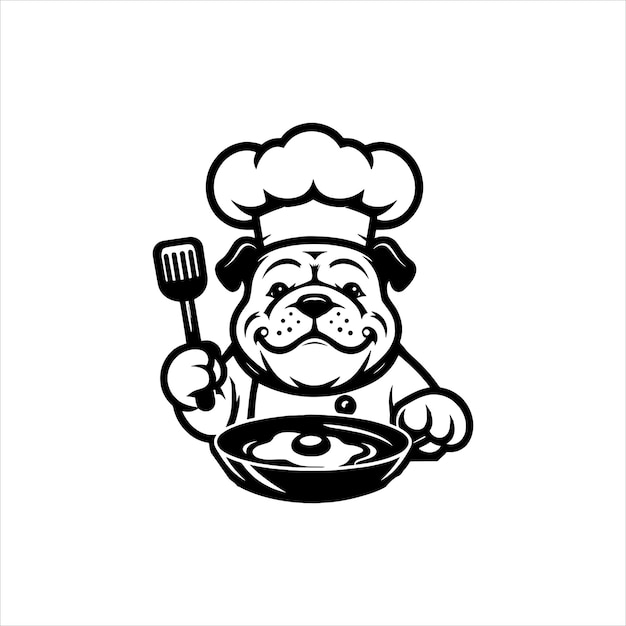 Bulldog dog chef cooking egg fried Svg