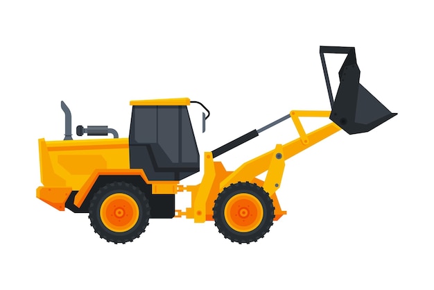 Bulldozer construction machinery heavy special transport side view flat vector illustration