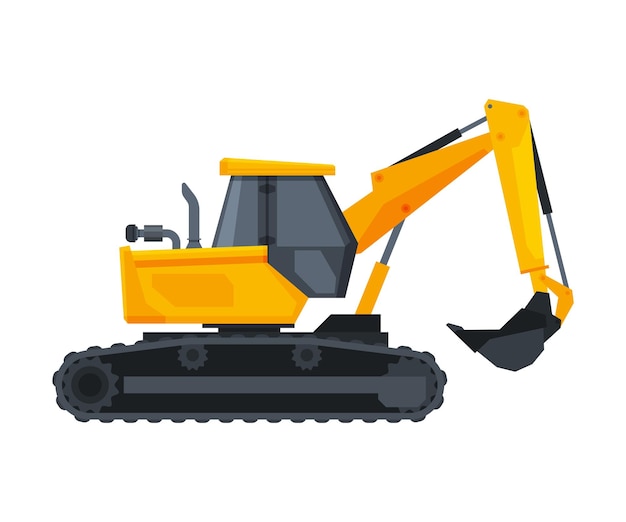 Bulldozer construction machinery heavy special transport side view flat vector illustration