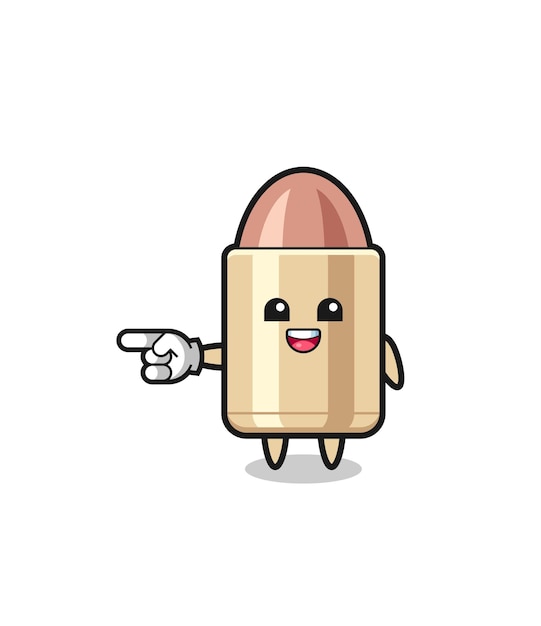 Bullet cartoon with pointing left gesture