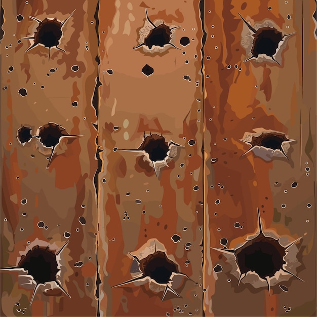 Vector bullet holes damage and cracks on metal surface from bullets vector illustration