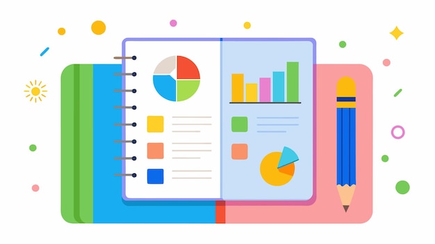 A bullet journal dedicated to happiness filled with colorful charts and trackers allowing its owner