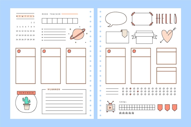 Vector bullet journal planner in minimalistic style