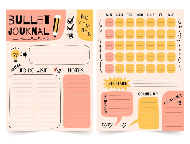 Bullet journal planner template