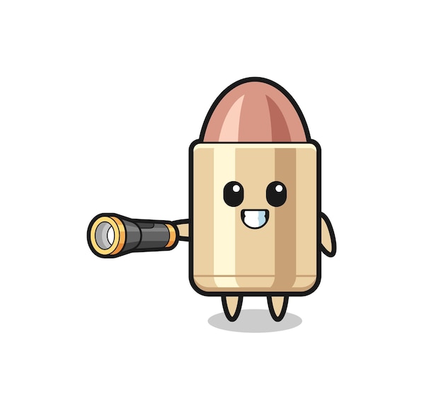 Bullet mascot holding flashlight