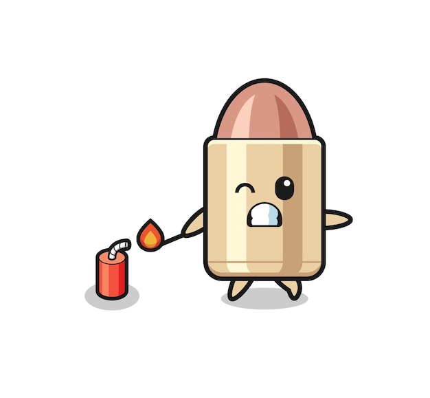 Bullet mascot illustration playing firecracker  cute design