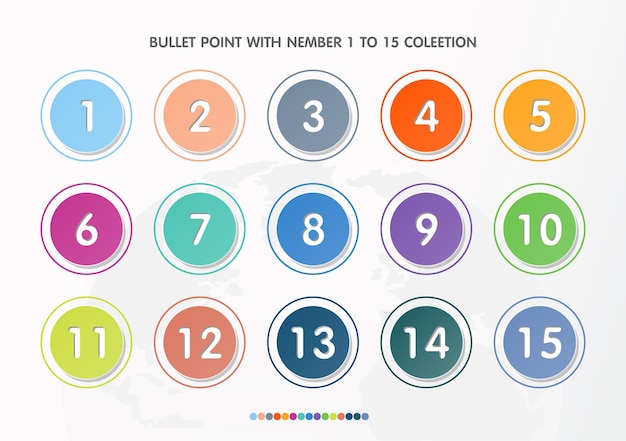 Bullet with number collection. Numbers from 1 to 15. Infographic buttons and points. Design easy to edit . Vector eps10.