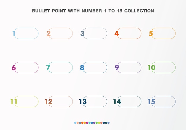 Bullet with number collection. Numbers from 1 to 15. Infographic buttons and points. Design easy to