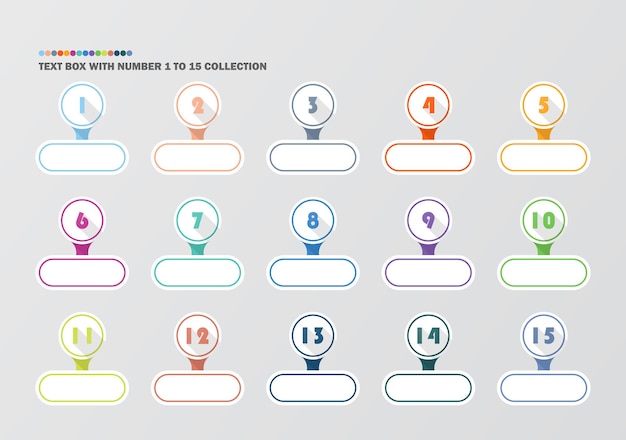 Bullet with number collection. Numbers from 1 to 15. Infographic buttons and points.