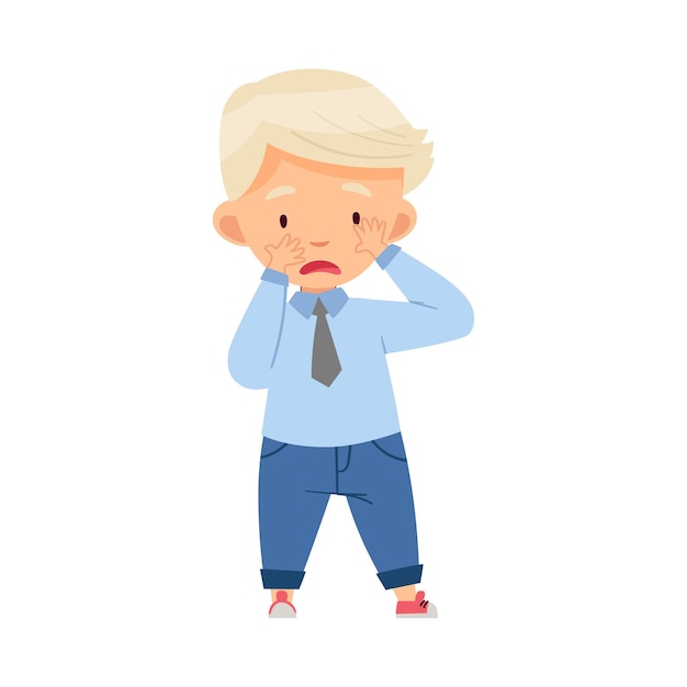 Vector bullied boy standing suffering from mockery and sneer at school vector illustration