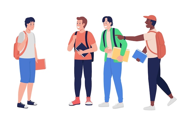 Vector bullying teenage boys semi flat color vector characters. standing figures. full body people on white. teen problems isolated modern cartoon style illustration for graphic design and animation