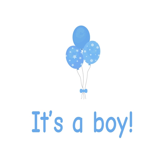 Bunch of balloons for birthday and gender party with lettering it's a boy blue balls and stars