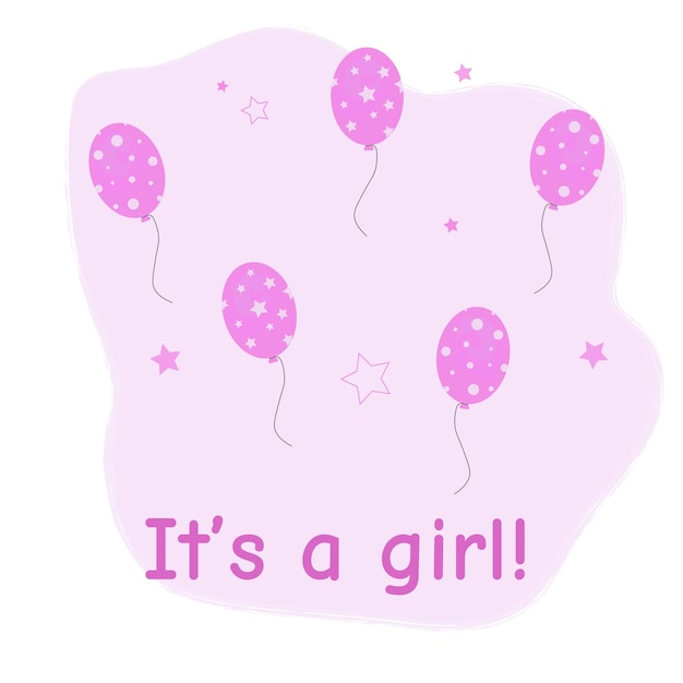 Bunch of balloons for birthday and gender party with lettering it's a girl pink balls and hearts