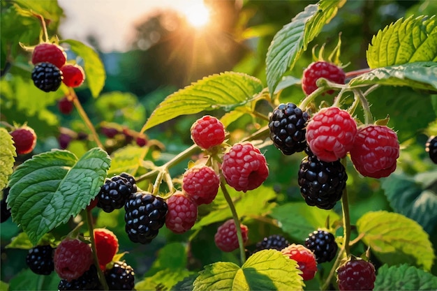 Vector a bunch of blackberries with the sun behind them