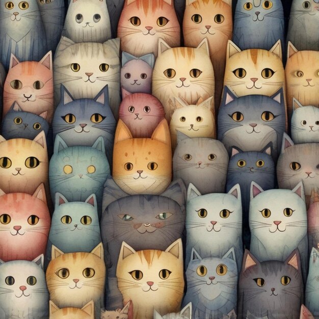 Vector a bunch of cats that are all different colors