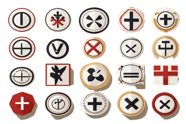 Vector a bunch of different round buttons with a cross on them