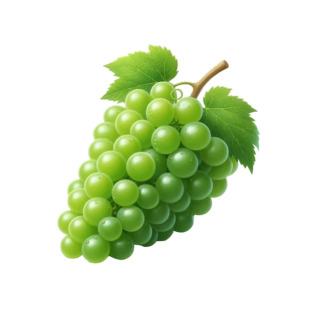 a bunch of green grapes with a green leaf on the stem