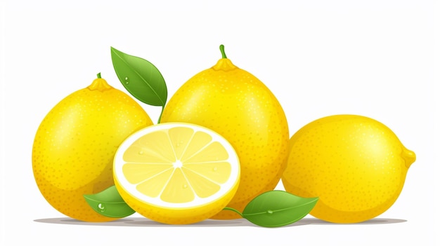 a bunch of lemons with leaves and a lemon on it