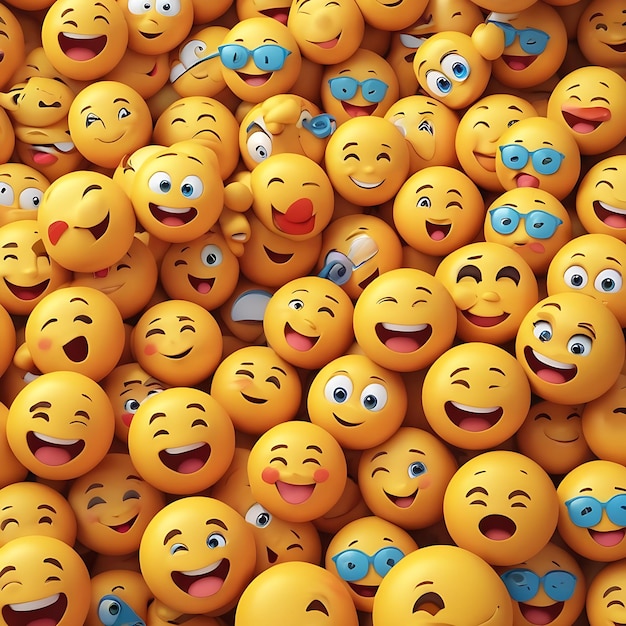 Bunch of smiley faces are all smiling and have different colors