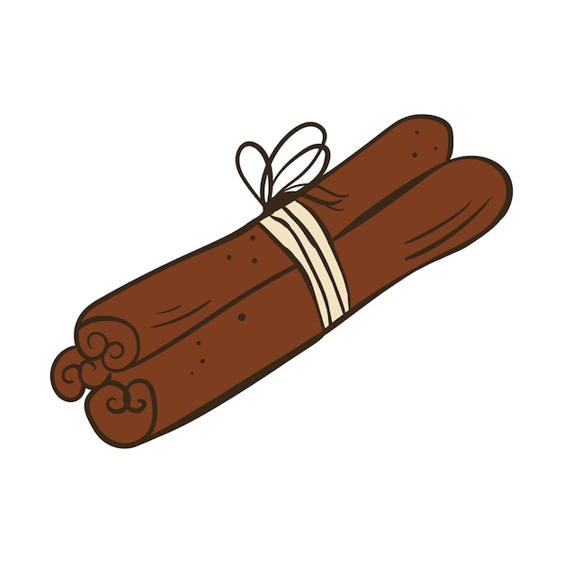 A bunch of spicy fragrant cinnamon Vector illustration with doodles on the theme of cozy autumn