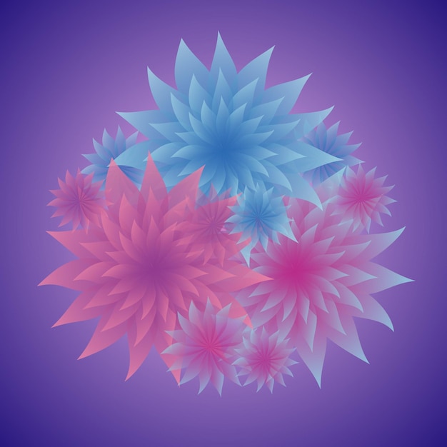 Vector bunch of tender flowers in shades of blue and pink