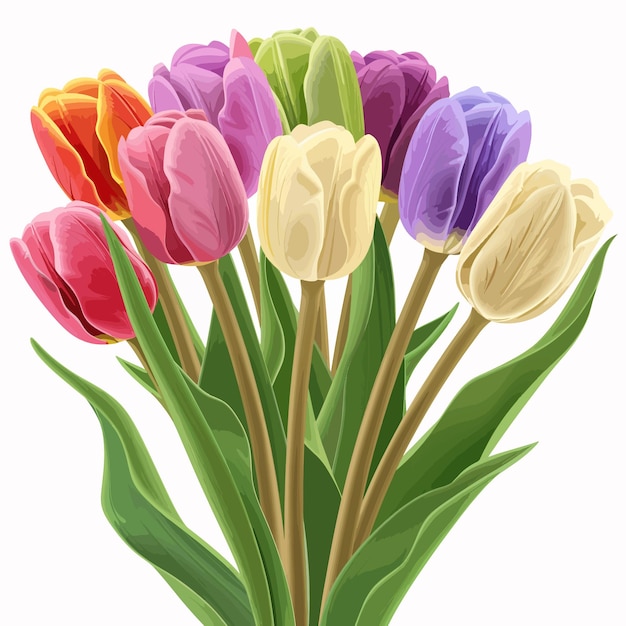 Vector a bunch of tulips with a white background