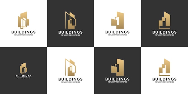 Bundle buildings real estate logo design with golden color