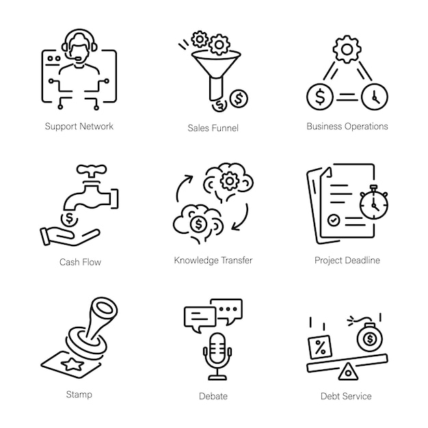 Bundle of Business Management Linear Icons