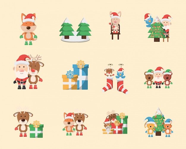 Bundle of christmas with icons set