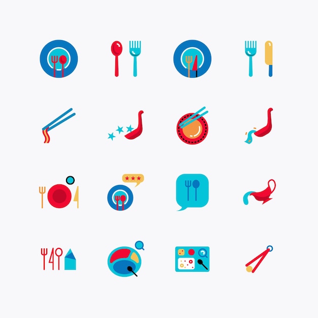 Bundle of color food ware flat line icons collection simple  design vector