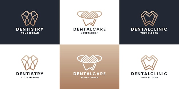 Bundle dental care, dentistry, dentist logo design with golden color