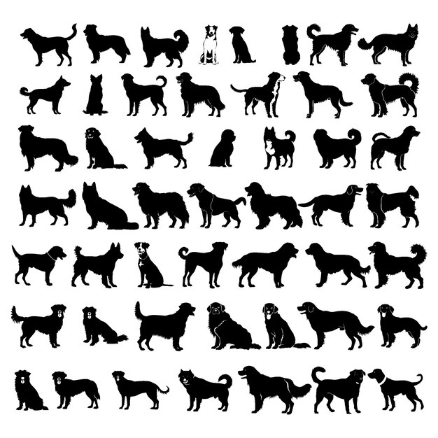 bundle of different breed dog silhouette