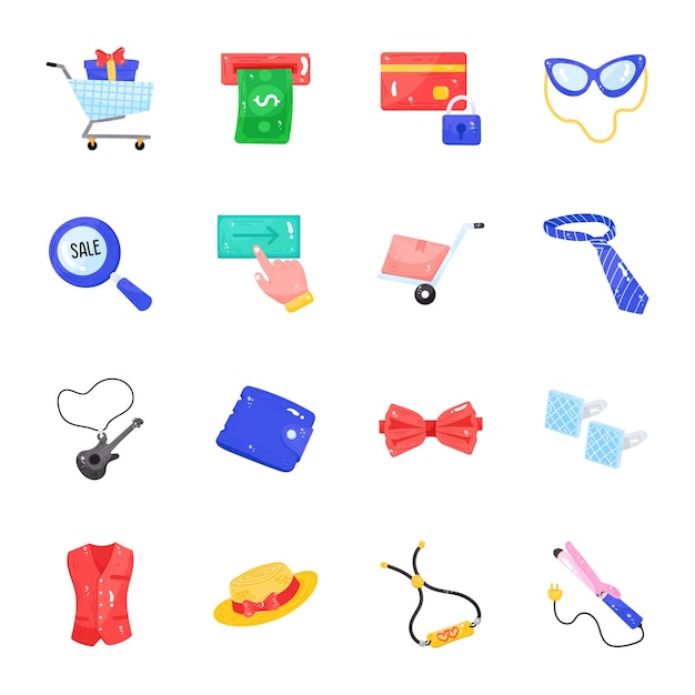 Bundle of Fashion Accessories Flat Sticker Icons