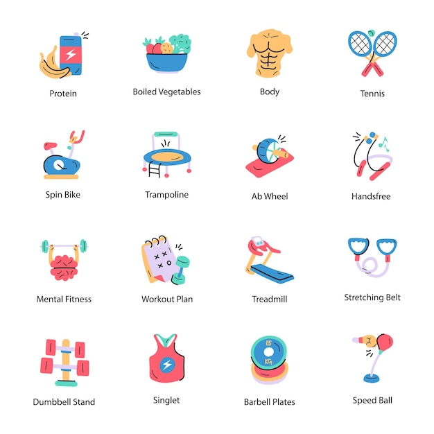 Bundle of Fitness Hand Drawn Icons