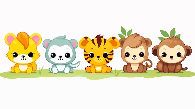 Vector bundle of five cute animals kawaii characters