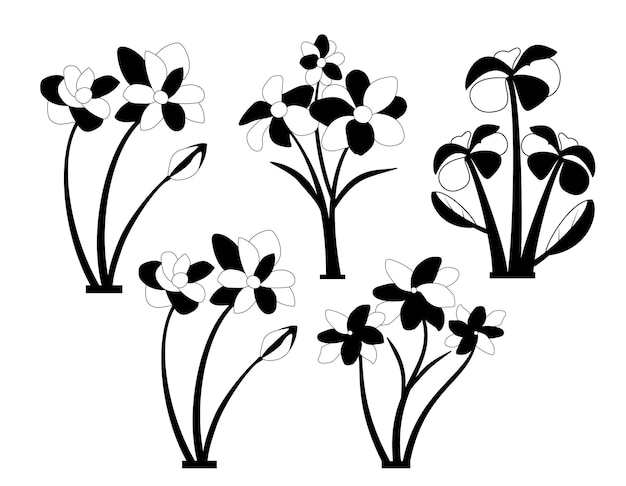 Bundle of Floral leaves and Flower isolated vector isolated Silhouettes.