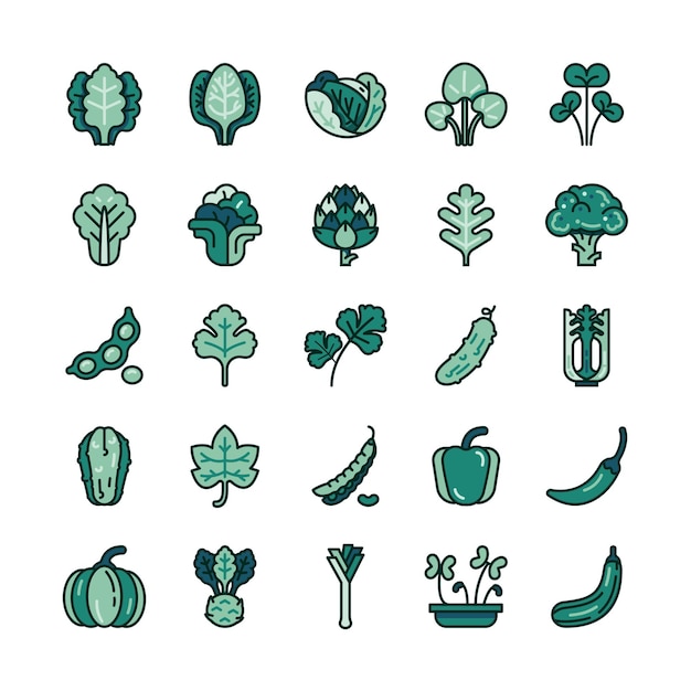 Bundle of Fruit berry vegetable food glyph flat vector set