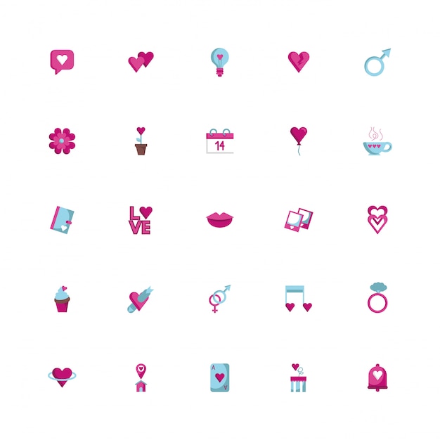 Bundle of happy valentines day set icons