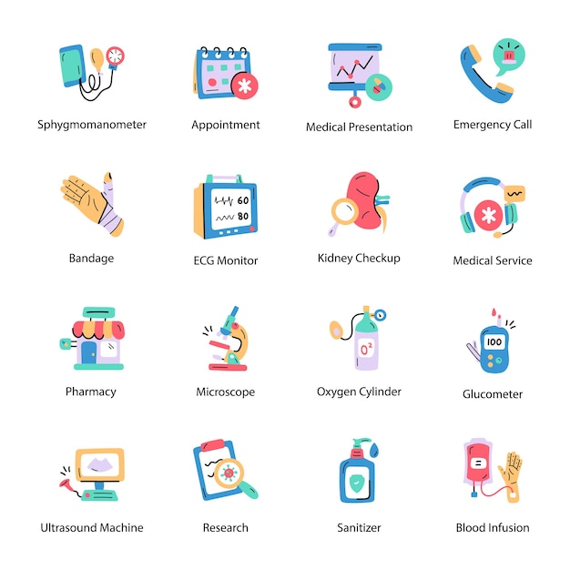 Bundle of Healthcare Hand Drawn Icons