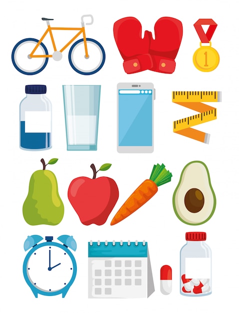 Bundle of healthy lifestyle icons