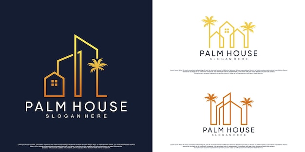 Bundle icon house and plam logo design with creative style Premium Vector