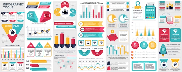 Bundle infographic UI, UX, KIT elements with charts, diagrams, workflow, flowchart, timeline, online statistics, marketing icons elements  template.  infographics set.