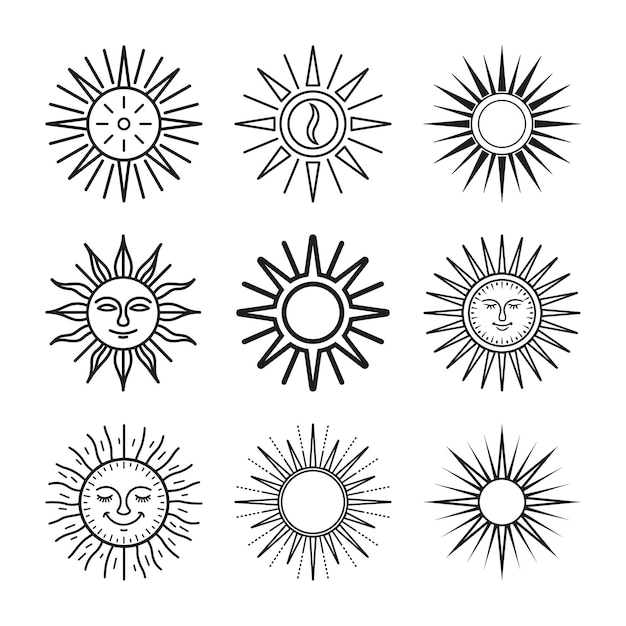 Vector a bundle of line art sun design vector icon style