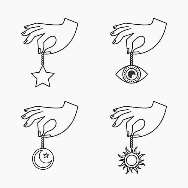 Bundle of Magic astrology hand flat line collection simple design vector