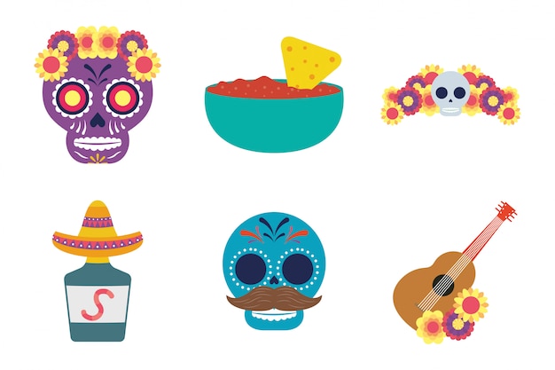 bundle of mexican set icons 