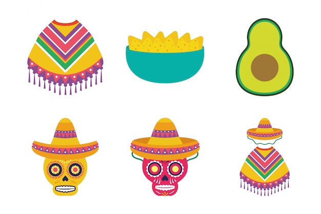 bundle of mexican set icons 