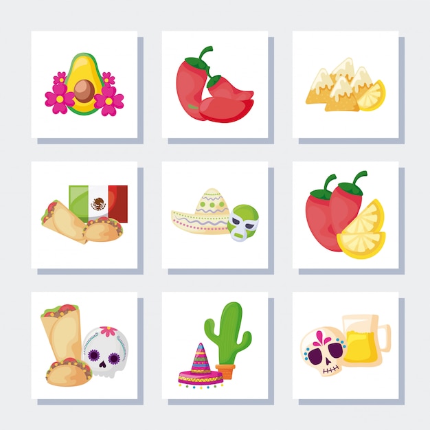 Bundle mexican traditional set icons