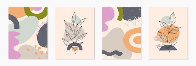 Bundle of modern abstract vector illustrations with organic various shapes and foliage line art