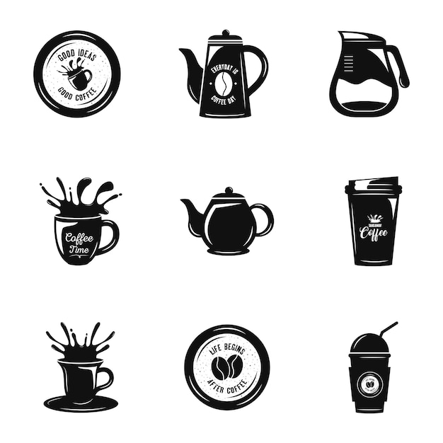 Bundle of nine coffee set icons  illustration design