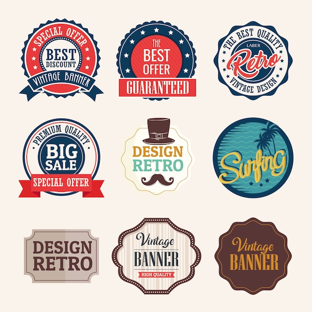 bundle of nine vintage banners with frames retro style design